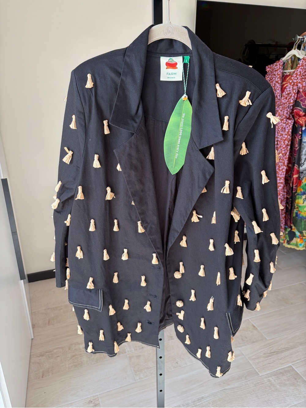 Farm Rio: Black Raffia Fringed Blazer - Picture 5 of 12